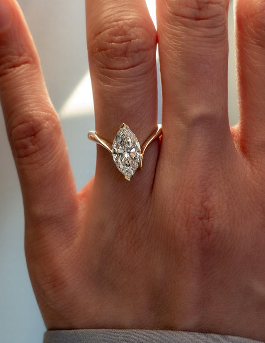 2 CT Marquise Unique Swirl Solitaire Lab Grown Engagement Ring