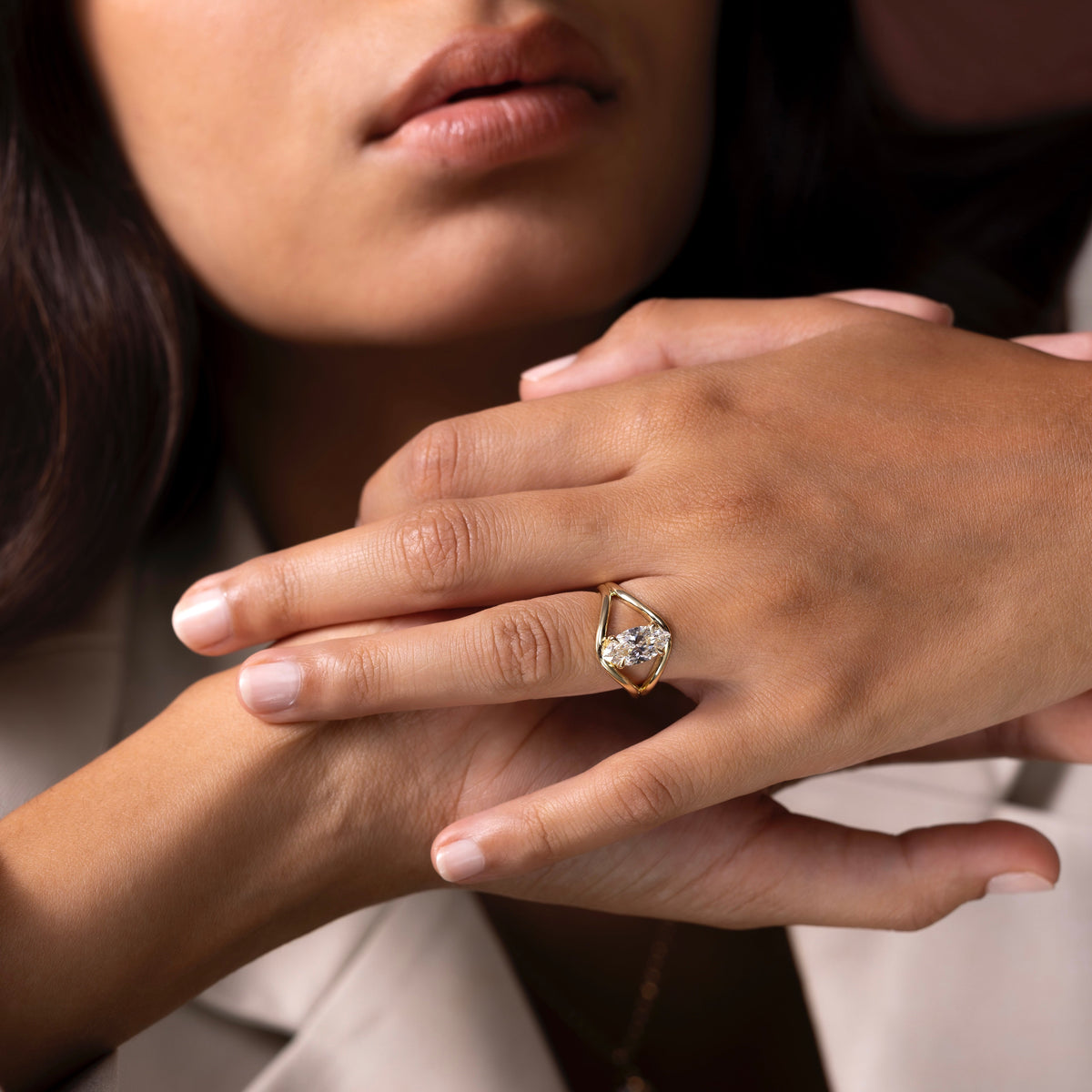 Oval Three Stone Lab Grown Diamond Engagement Ring