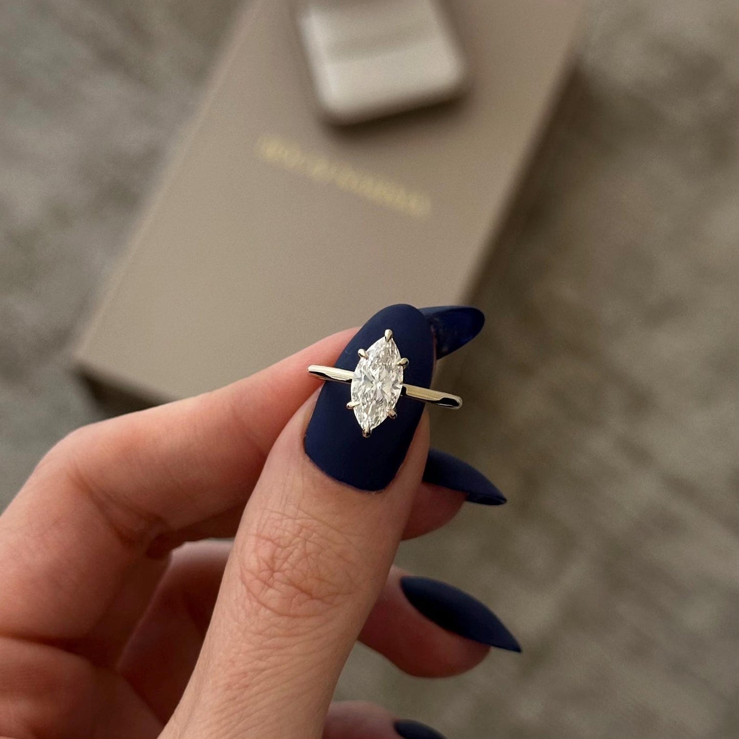 Marquise Hidden Halo Engagement Ring – 1.5 CT Lab Grown Diamond
