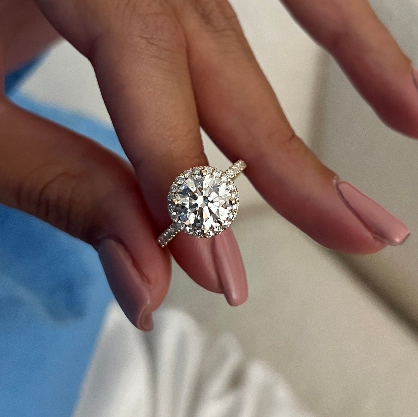 Round Halo, Pave & Split Shank Engagement Ring – 1.93 CT Lab Grown Diamond