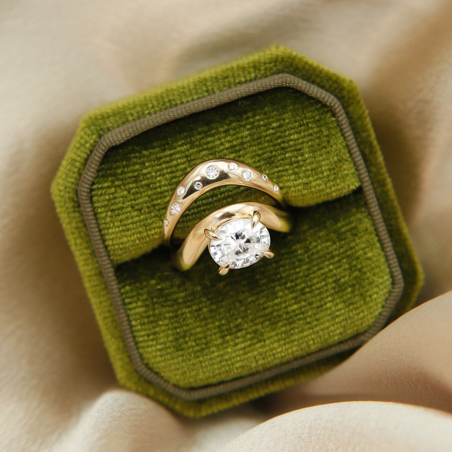 Round Swirl Semi Pave Engagement Ring – 1 CT Moissanite Diamond