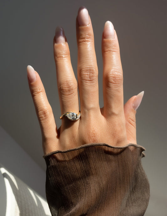 1 CT Pear Swirl East West Semi Pave Lab Grown Engagement Ring