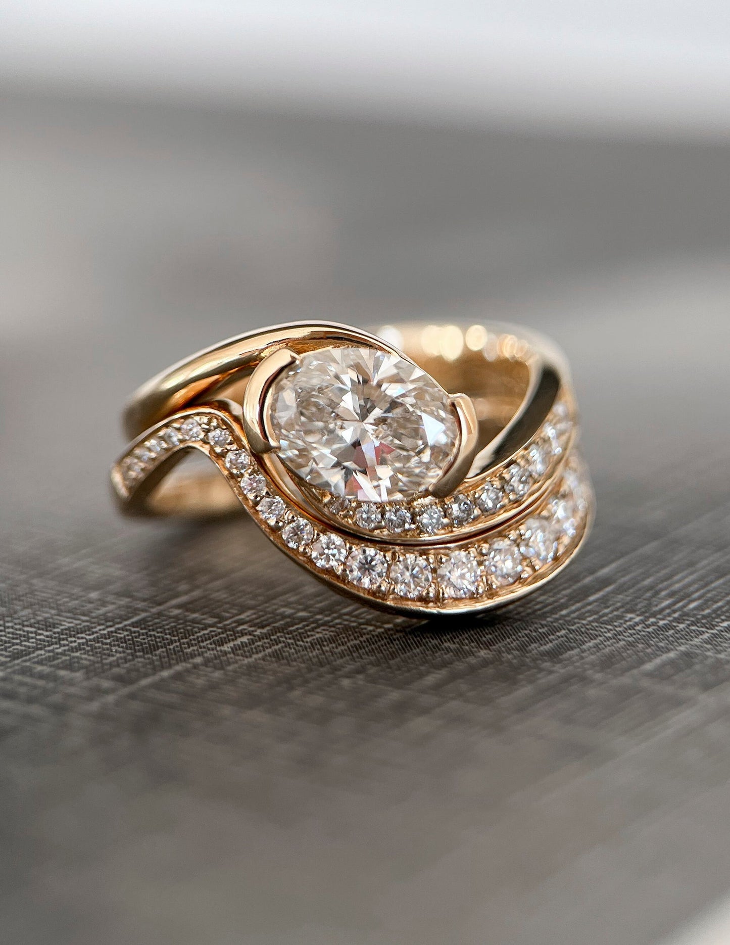 1 CT Oval Cut Lab Grown Diamond Ring With Wrap Bold Pave Band