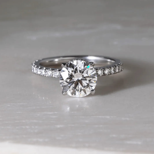 Round Halo, Pave & Split Shank Engagement Ring – 1.93 CT Lab Grown Diamond