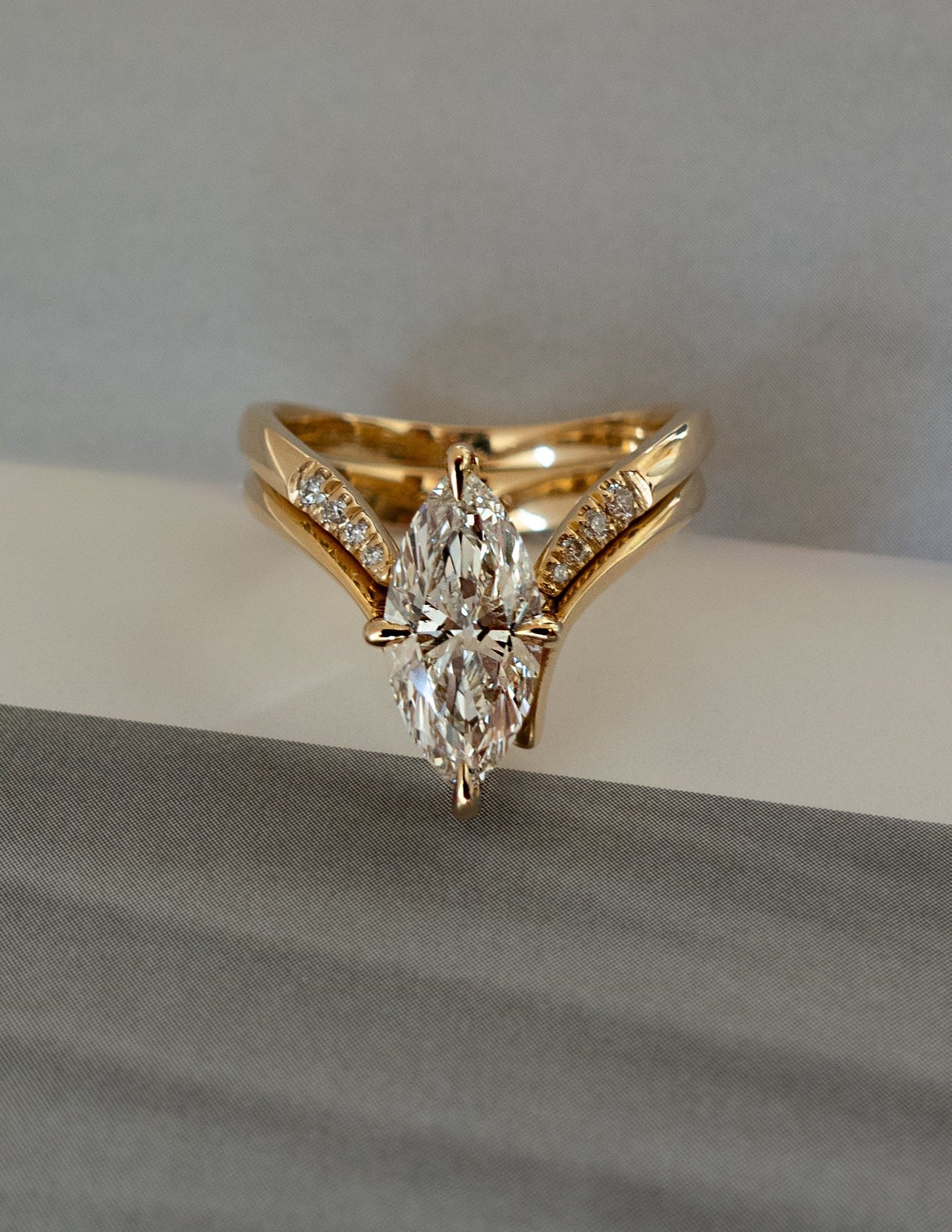 1.5 CT Marquise Cut Solitaire Lab Grown Diamond Ring With Wrap Pave Band
