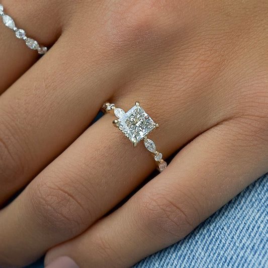 Asscher Three Stones Engagement Ring – 5.75 CT Moissanite Diamond