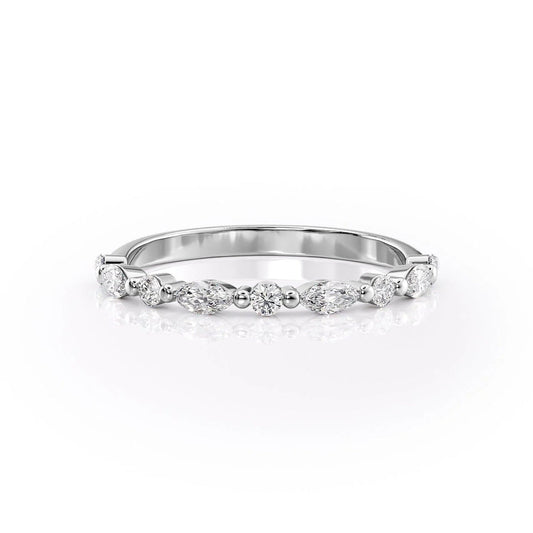 1.29 TCW Oval and Emerald Diamond Half Eternity DEF/VVS Lab Grown Wedding Band
