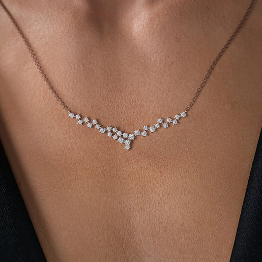 0.19 CT Round Leaf Pendant Lab Grown Diamond Necklace in Solid Gold