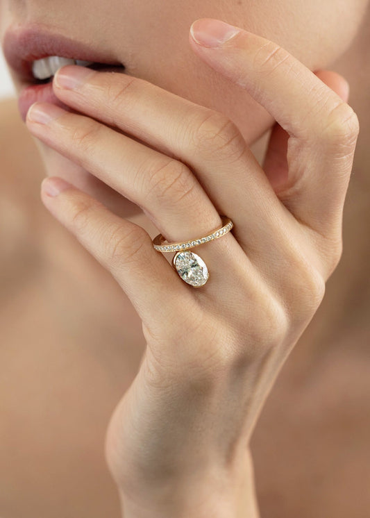 Moval Swirl Semi Pave Engagement Ring – 2.5 CT Lab Grown Diamond