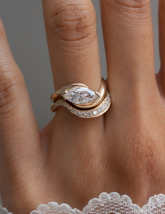 1.5 CT East-West Marquise Lab Grown Engagement Ring with Bold Pave Stacking Band