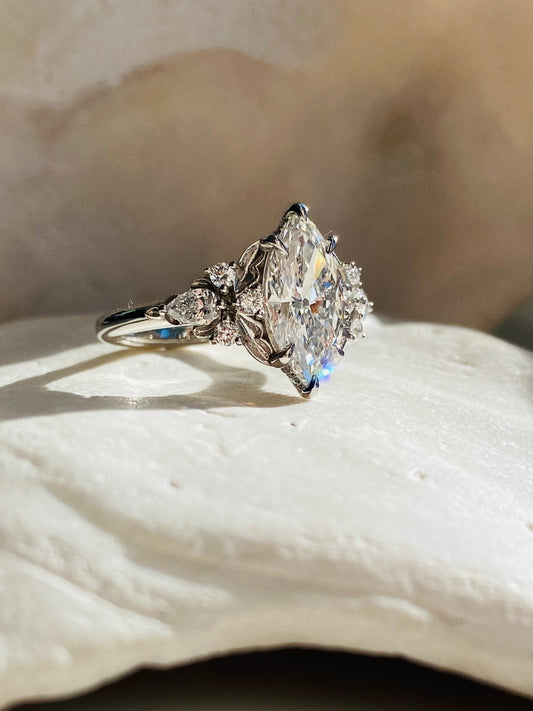 Moval Swirl Semi Pave Engagement Ring – 2.5 CT Lab Grown Diamond