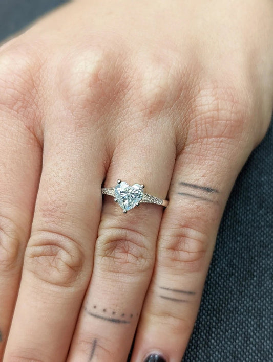 1.5 CT Heart Cut Moissanite Milgrain Pave Design Engagement Ring
