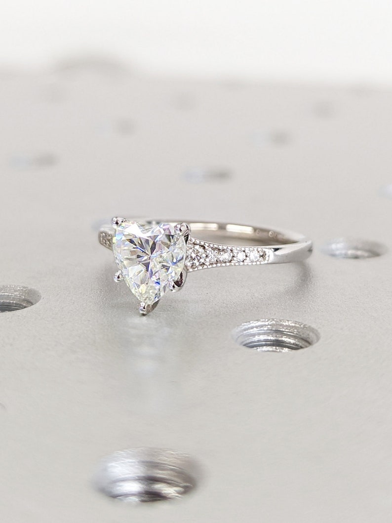 1.5 CT Heart Cut Moissanite Milgrain Pave Design Engagement Ring