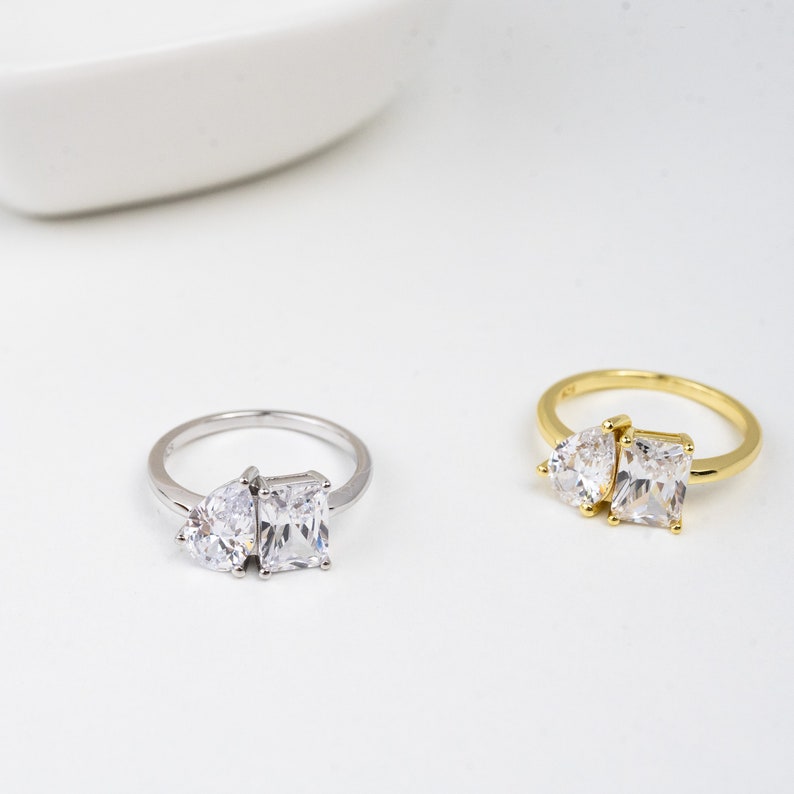 2 TCW Radiant & Pear Moissanite Two Stone Design Engagement Ring