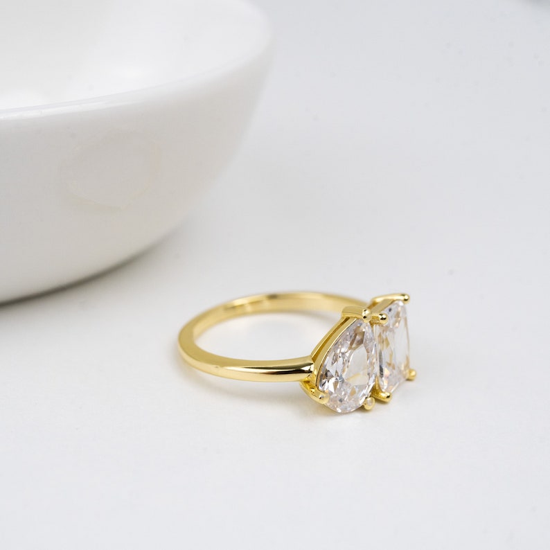 2 TCW Radiant & Pear Moissanite Two Stone Design Engagement Ring