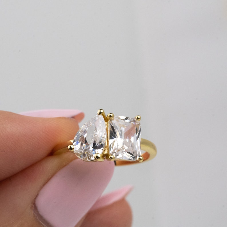 2 TCW Radiant & Pear Moissanite Two Stone Design Engagement Ring