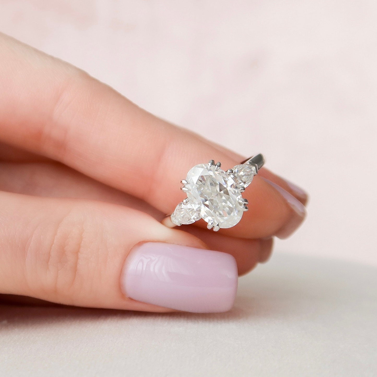 3.5 CT Oval Moissanite 3-Stones Engagement Ring (US Size 4.5 Ready To Ship)