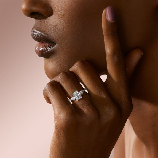 2.10 CT Oval Cut 3 Stone Moissanite Engagement Ring 1