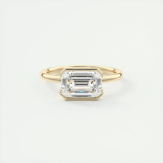 1.91 CT Emerald Half Bezel Solitaire Moissanite Engagement Ring 24