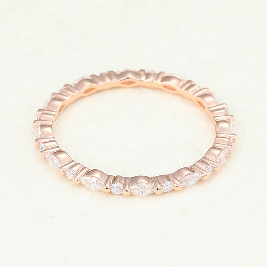 0.60 CT Marquise & Round Shaped Moissanite Alternative Stone Wedding Band 2