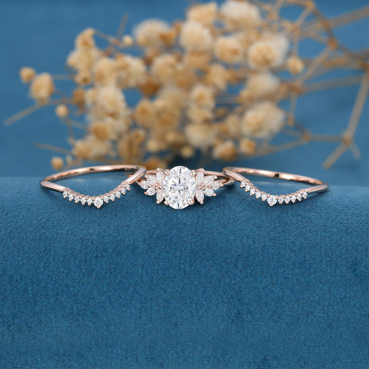 1.33 CT Oval Shaped Moissanite Cluster Bridal Set 4