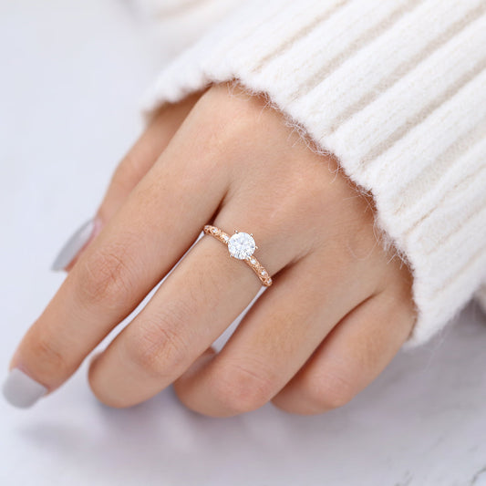 0.68 CT Round Shaped Moissanite Vintage Style Engagement Ring 6