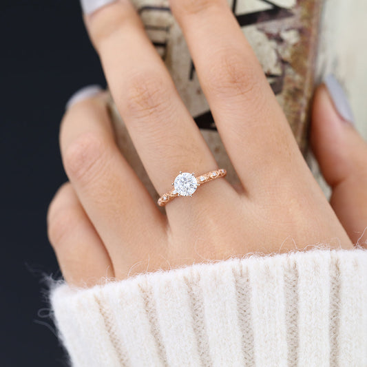 0.68 CT Round Shaped Moissanite Vintage Style Engagement Ring 2