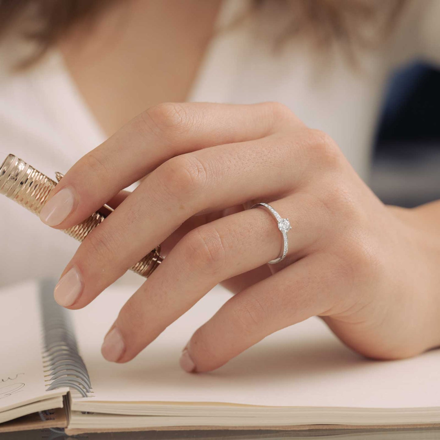 0.30 CT Round Shaped Moissanite Pave Setting Engagement Ring 6