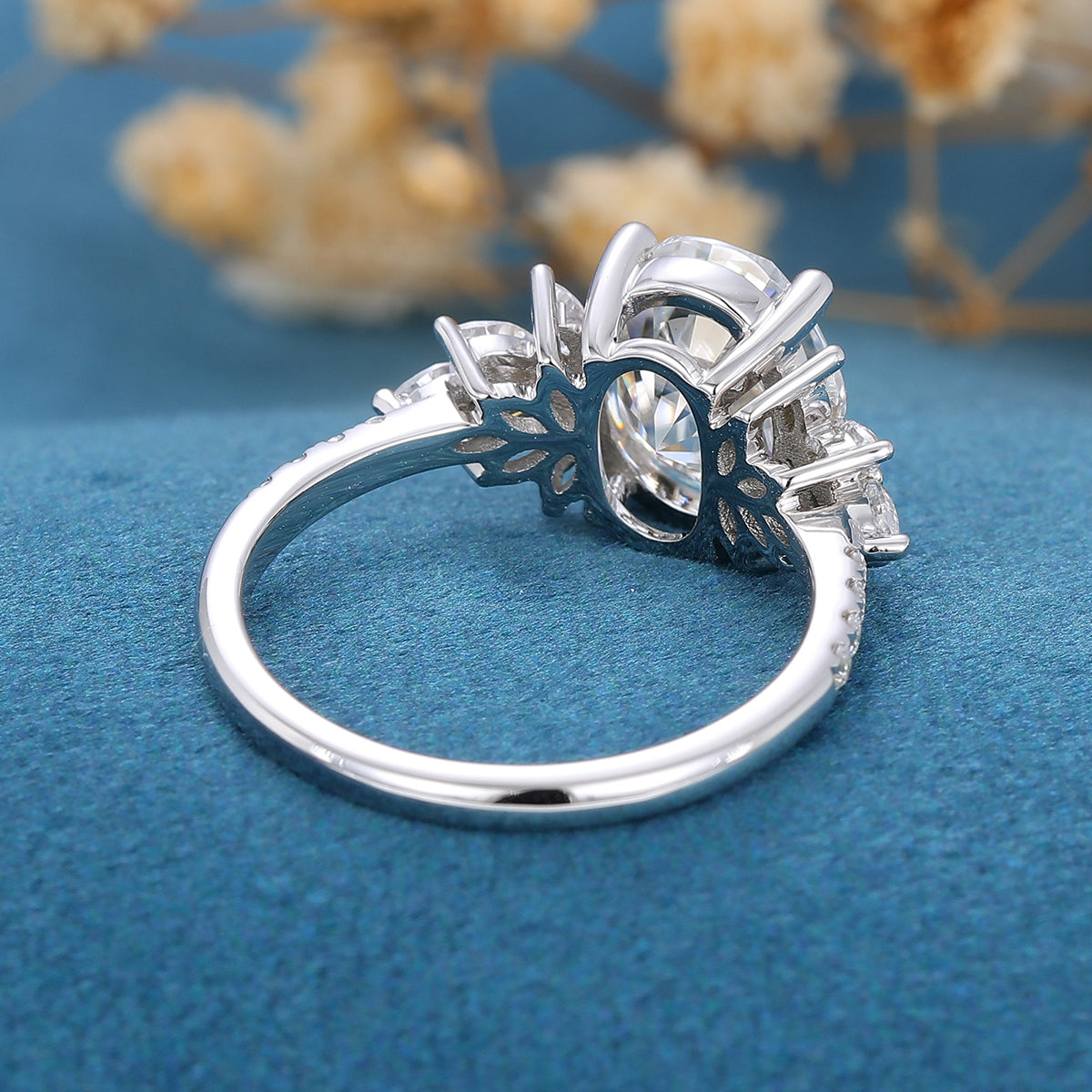 1.91 CT Oval Shaped Moissanite Cluster Engagement Ring 5