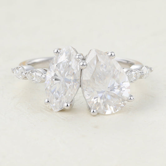 0.90 CT Marquise & 1.93 CT Pear Shaped Moissanite Two Stone Engagement Ring 1