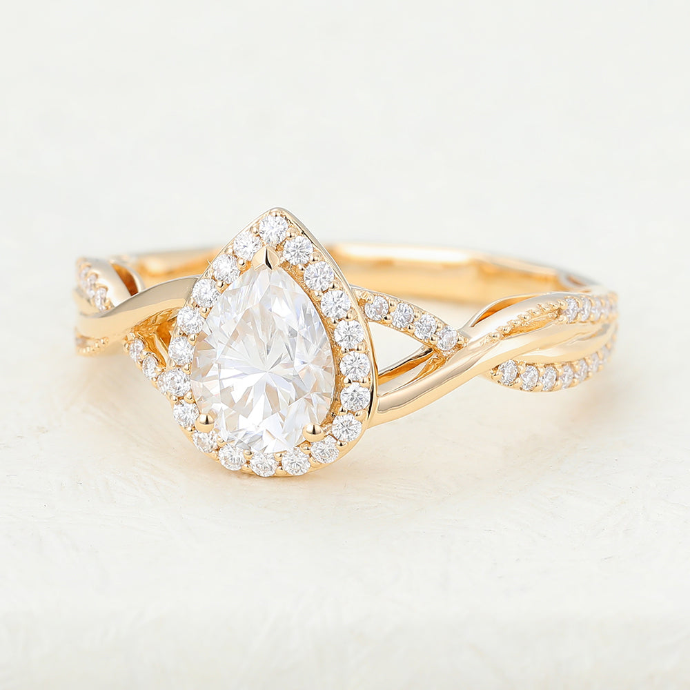 0.43 CT Pear Shaped Moissanite Halo & Twisted Pave Engagement Ring 6