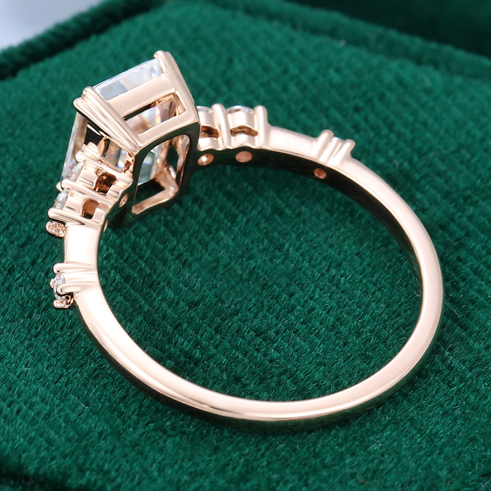 1.60 CT Emerald Shaped Moissanite Pave Setting Engagement Ring 6