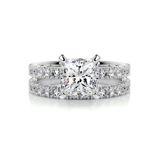 1.50 CT Princess Solitaire CVD F/VS Diamond Bridal Ring Set 1