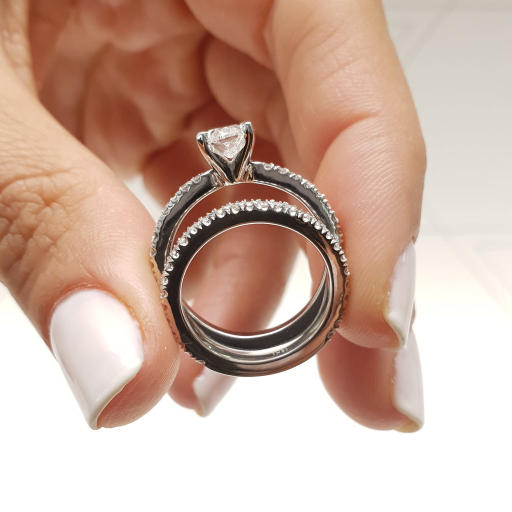 1.0 CT Oval Solitaire CVD F/VS Diamond Bridal Ring Set 3