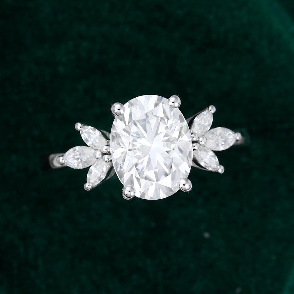 1.91 CT Oval Shaped Moissanite Cluster Engagement Ring 5