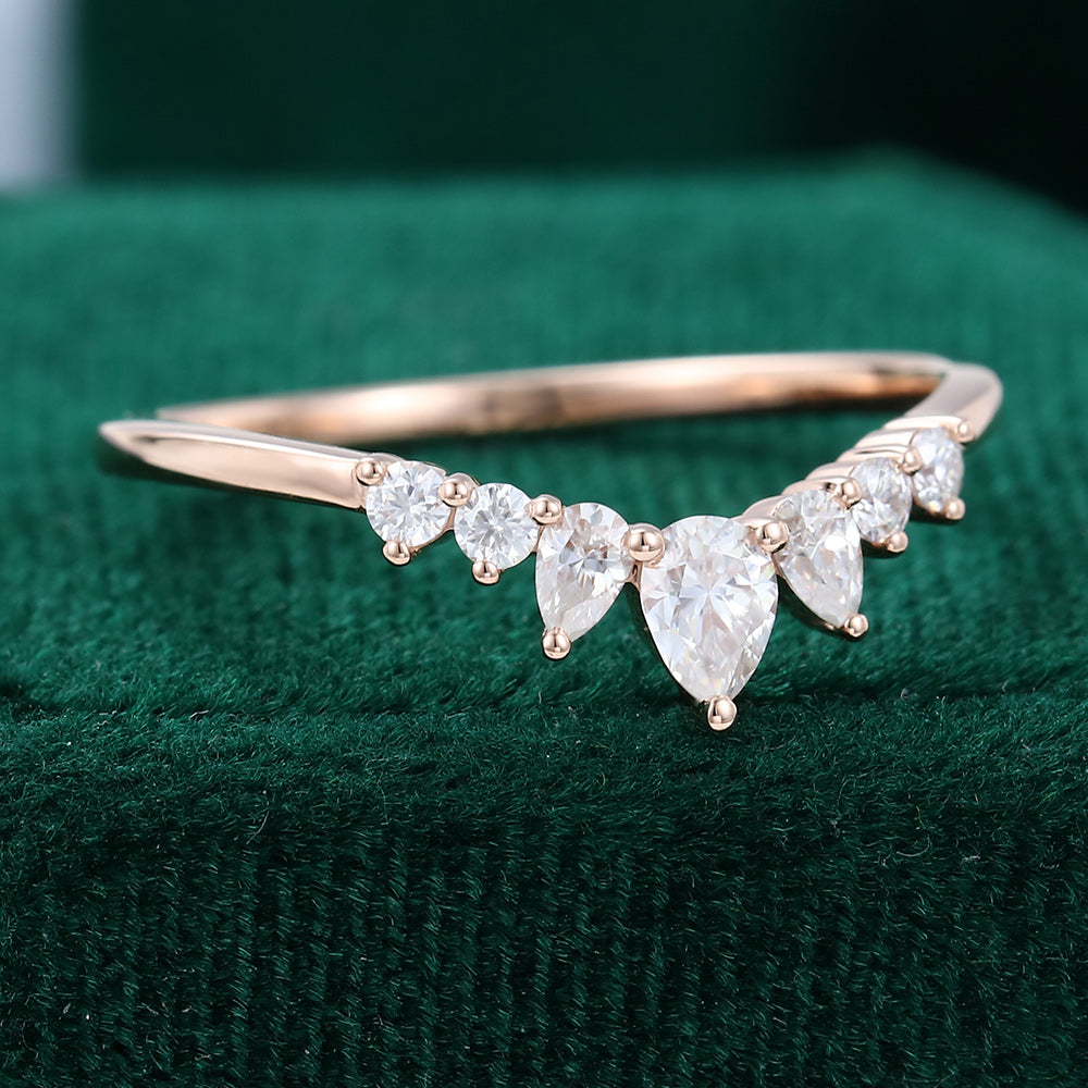 0.30 CT Round & Pear Moissanite Curved Wedding Band 3