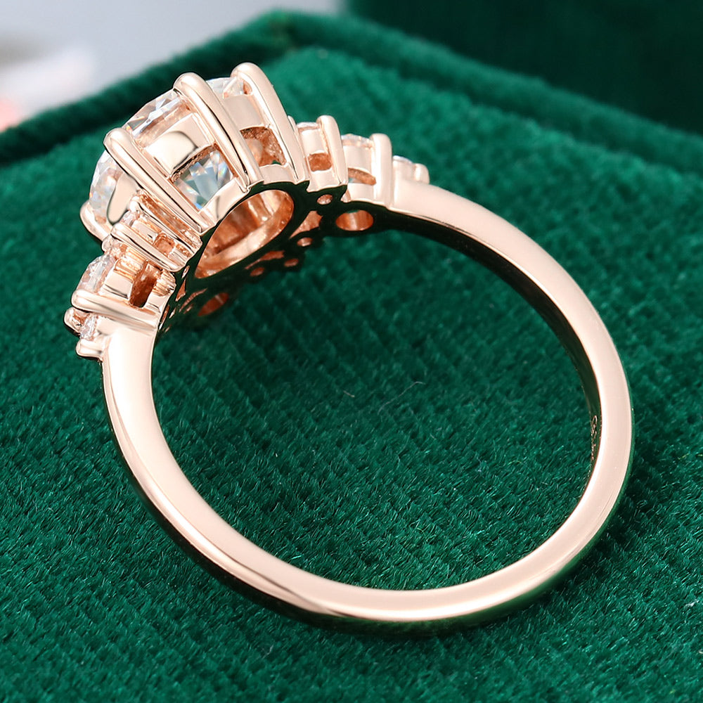 1.10 CT Round Shaped Moissanite Cluster Engagement Ring 6