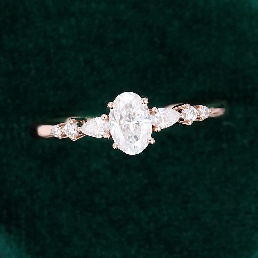 0.43 CT Oval Shaped Moissanite Pave Setting Engagement Ring 5