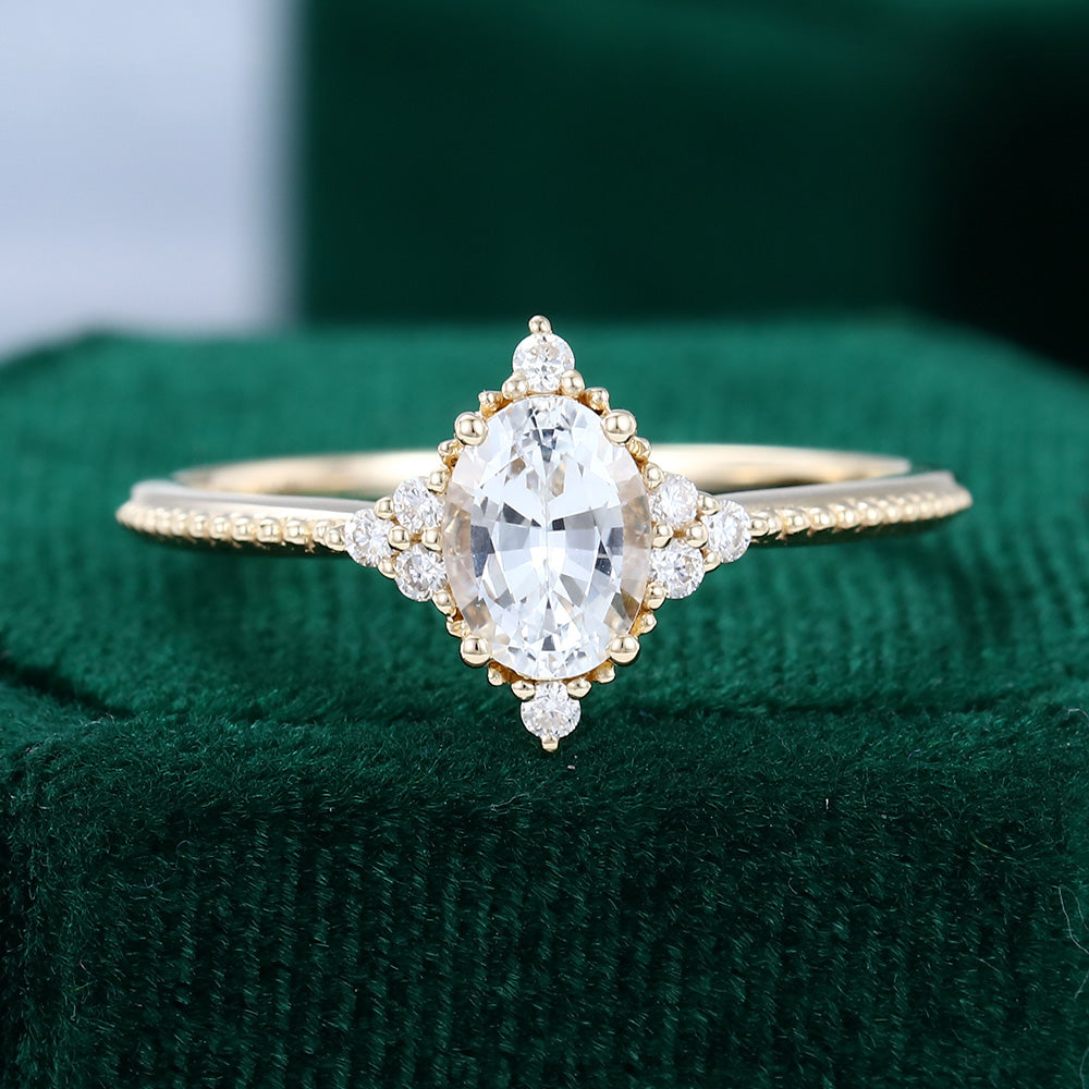 0.84 CT Oval Shaped Moissanite Cluster Engagement Ring 1