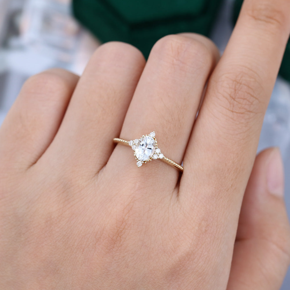 0.84 CT Oval Shaped Moissanite Cluster Engagement Ring 2