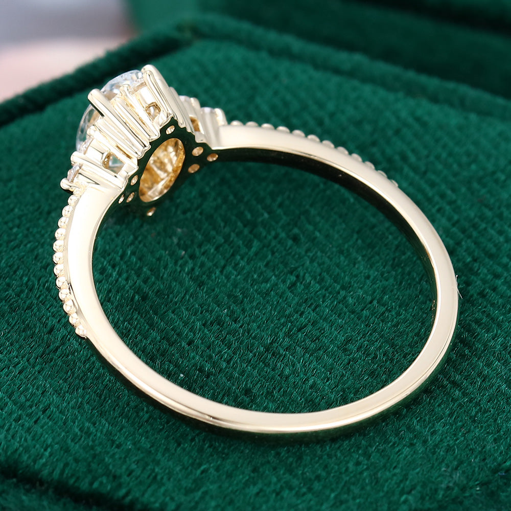 0.84 CT Oval Shaped Moissanite Cluster Engagement Ring 6