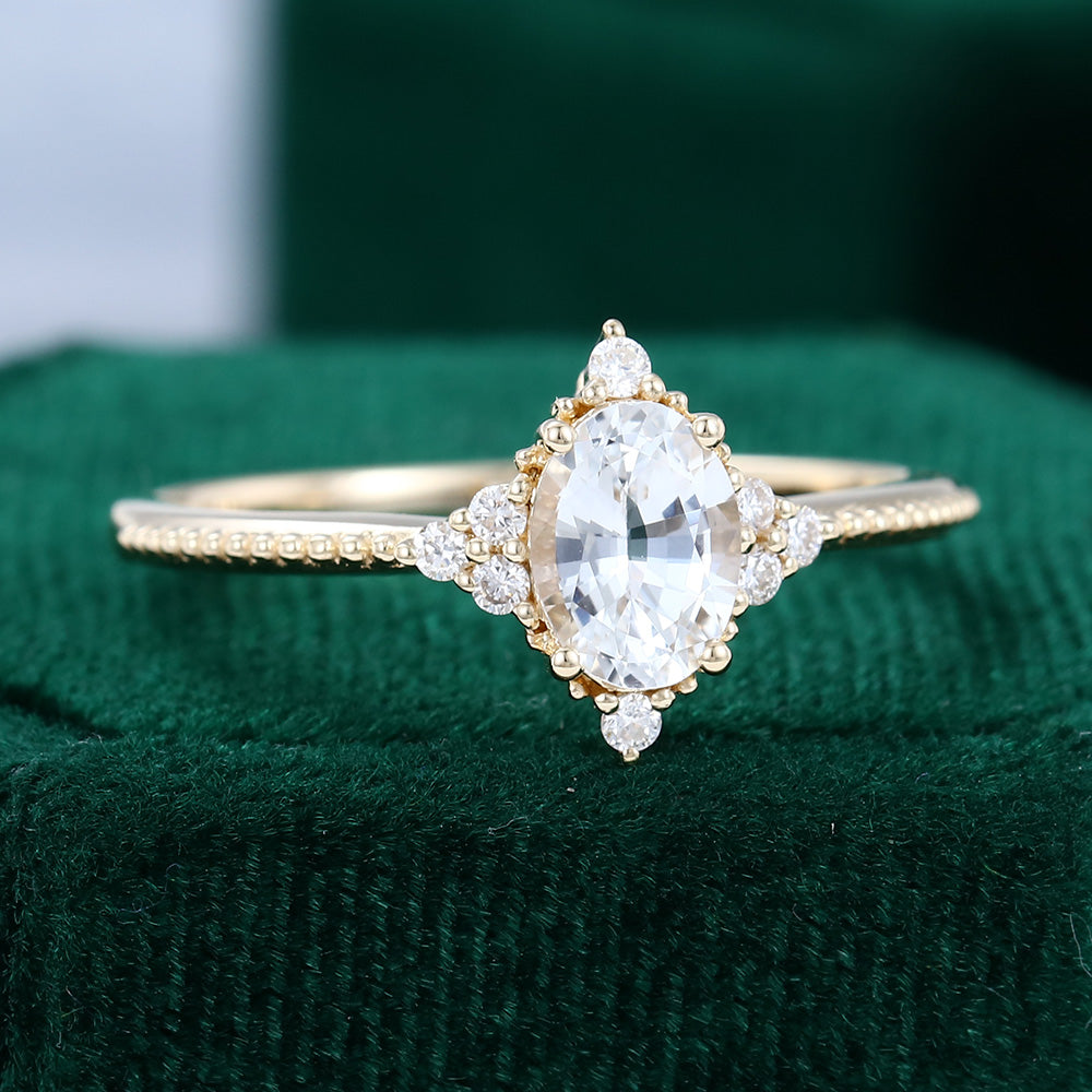 0.84 CT Oval Shaped Moissanite Cluster Engagement Ring 4