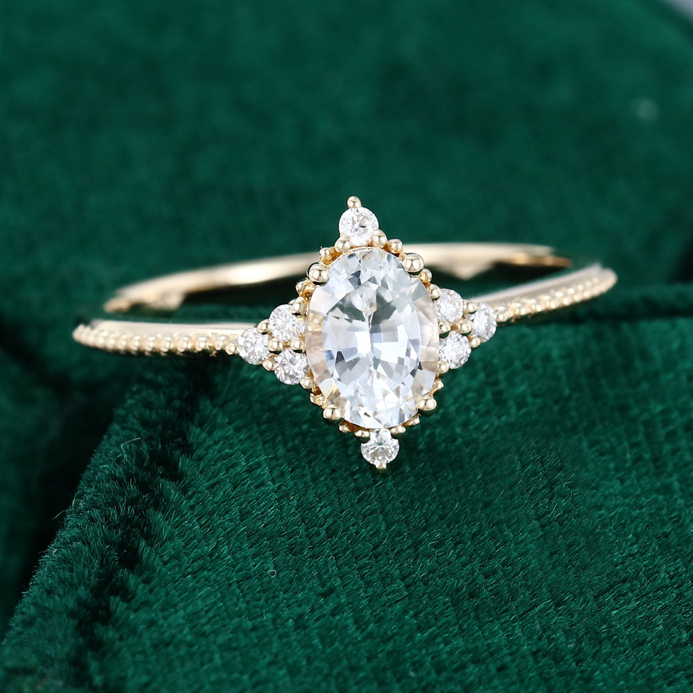 0.84 CT Oval Shaped Moissanite Cluster Engagement Ring 5