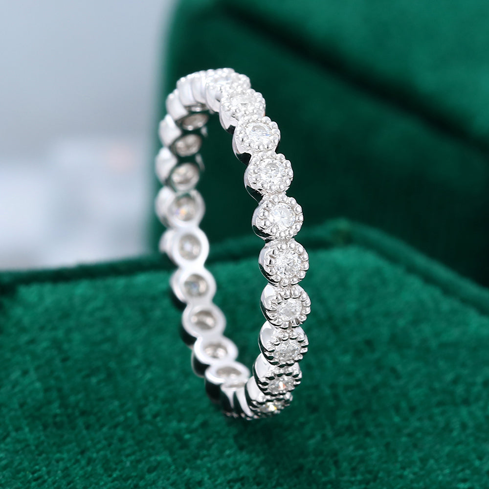 0.39 CT Round Moissanite Milgrain Wedding Band 4