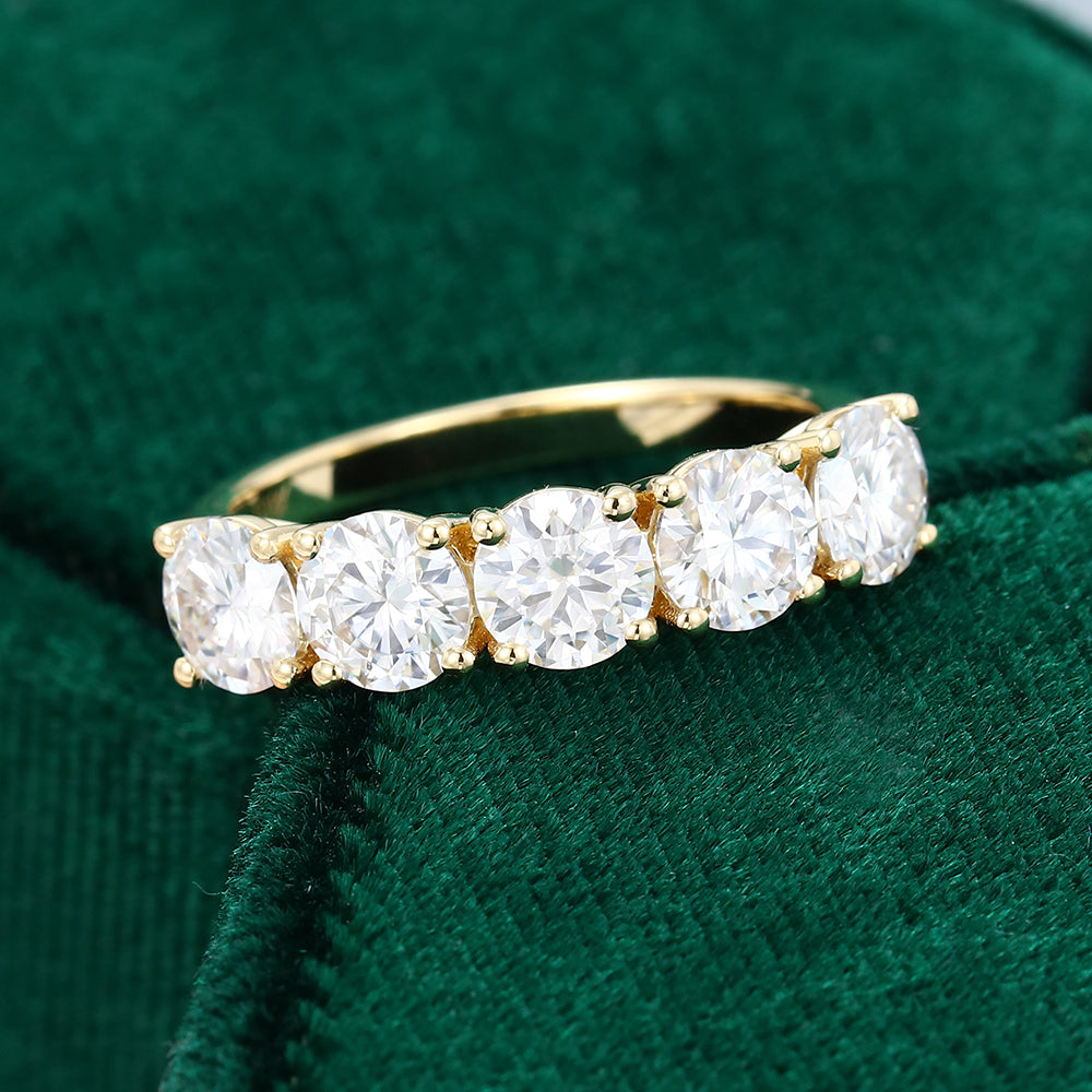 2.15 CT Round Moissanite Five Stone Wedding Band 4