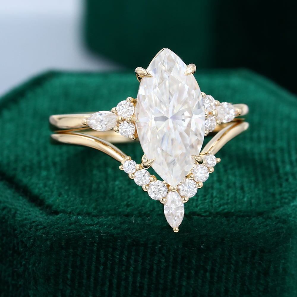 2.48 CT Marquise Moissanite Cluster Bridal Ring Set 3
