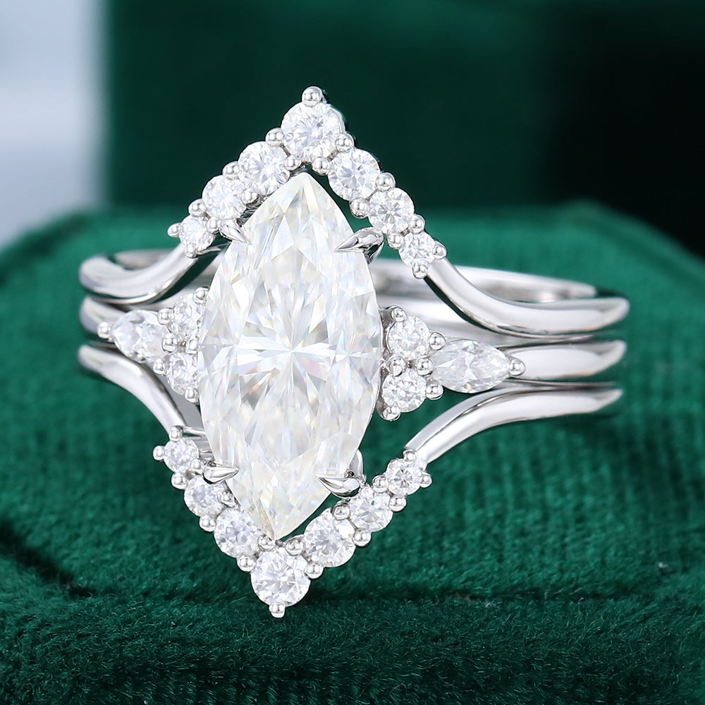 2.48 CT Marquise Moissanite Cluster Bridal Ring Set 4
