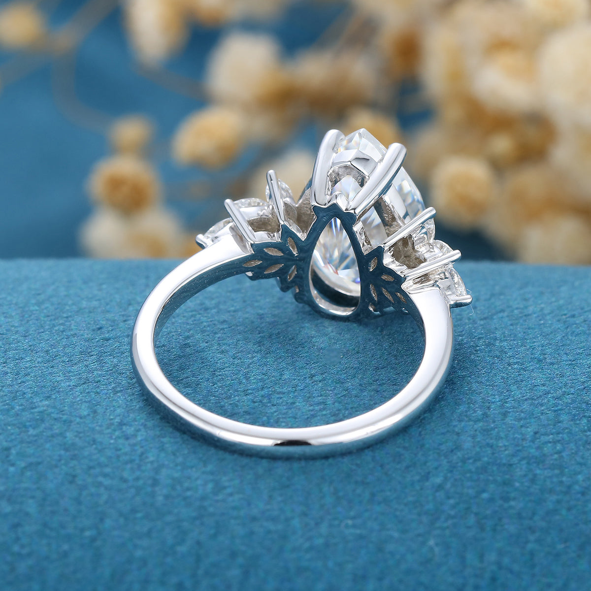 3.09 CT Pear Shaped Moissanite Cluster Engagement Ring 5