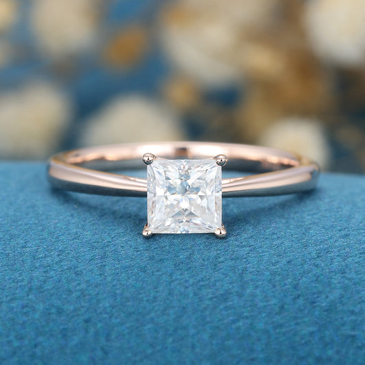 0.64 CT Princess Shaped Moissanite Solitaire Engagement Ring 1