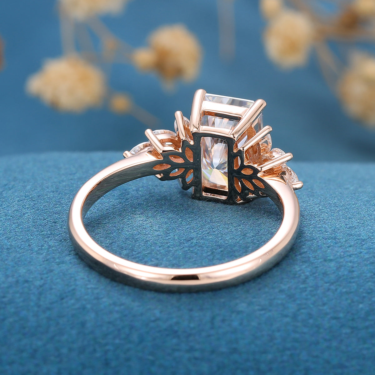 3.0 CT Radiant Shaped Moissanite Cluster Engagement Ring 5